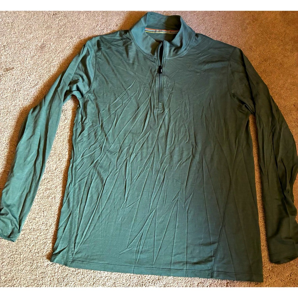Smartwool Mens Merino Wool 1/4 Zip Mock Neck Pullover Green Long Sleeve L